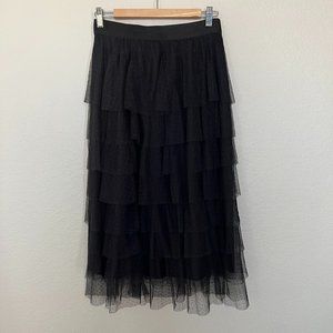 Anthropologie | Black tiered tulle midi skirt